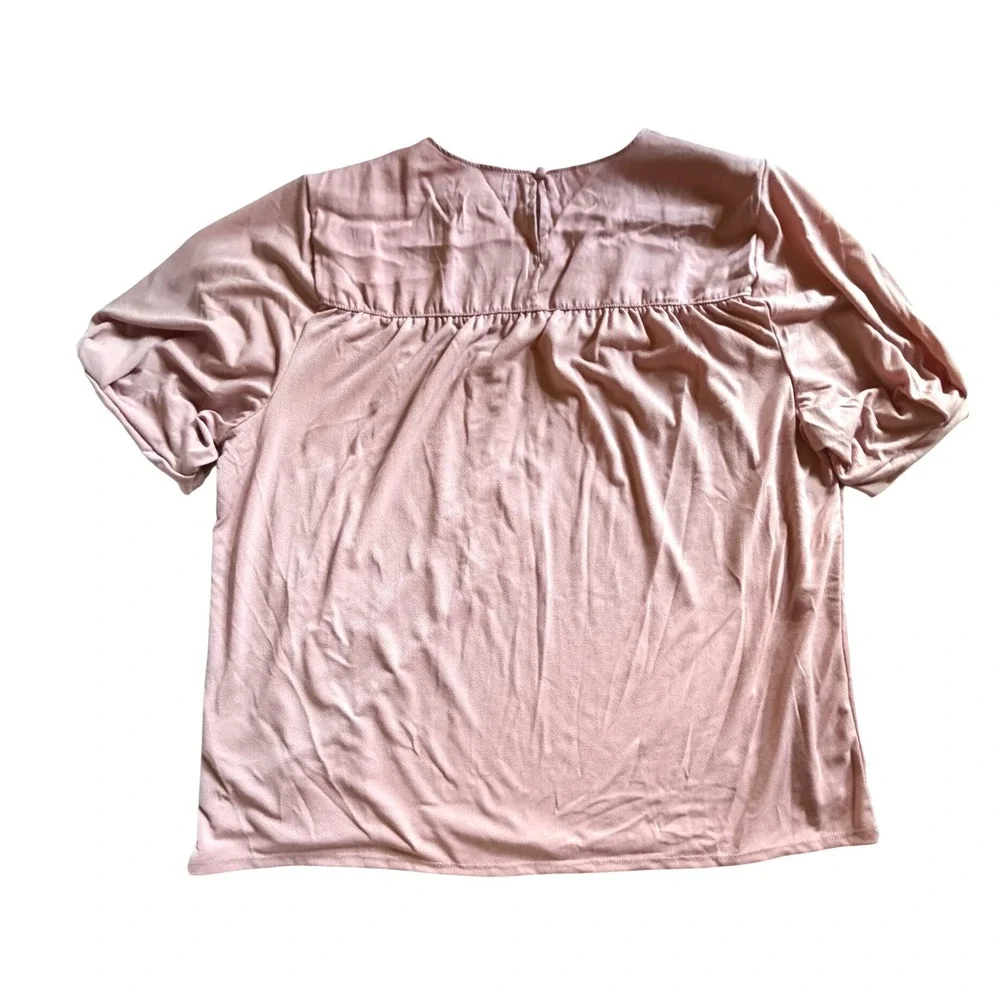 Banana Republic Womens Pink Short Puff Sleeve Gathered Babydoll Blouse Top‎ M